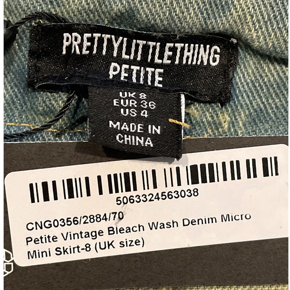 New PRETTYLITTLETHING Petite Vintage Bleach Wash Denim Micro Mini Skirt Size 4 - Picture 6 of 10